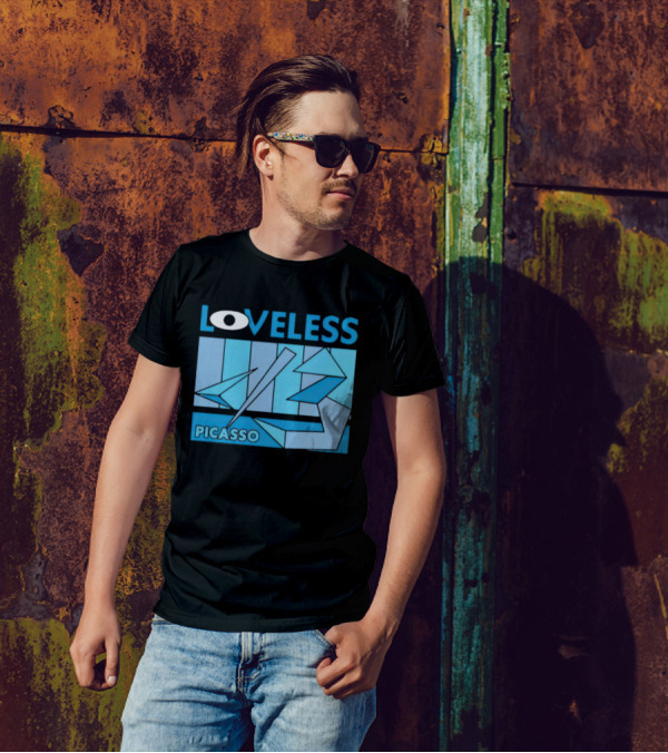 Loveless Picasso Abstract Eye Blue Geometric T-Shirt