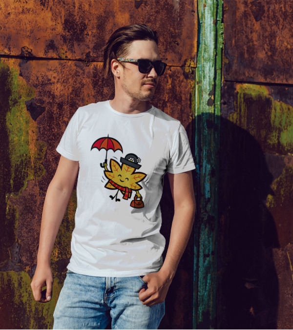 Mary Autumn Leaf With Umbrella And Bag T-Shirt