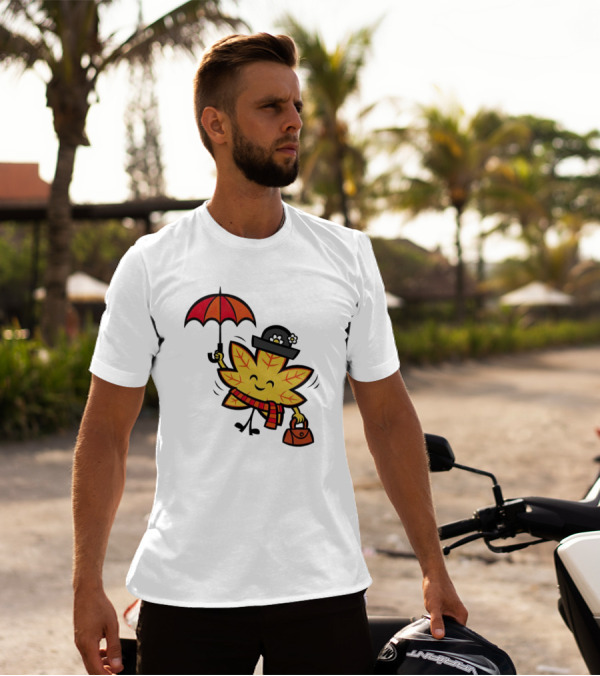 Mary Autumn Leaf With Umbrella And Bag T-Shirt
