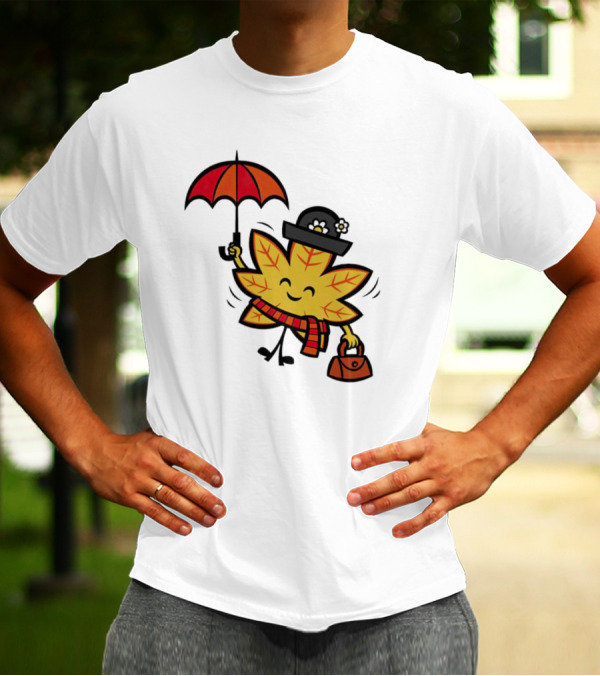 Mary Autumn Leaf With Umbrella And Bag T-Shirt