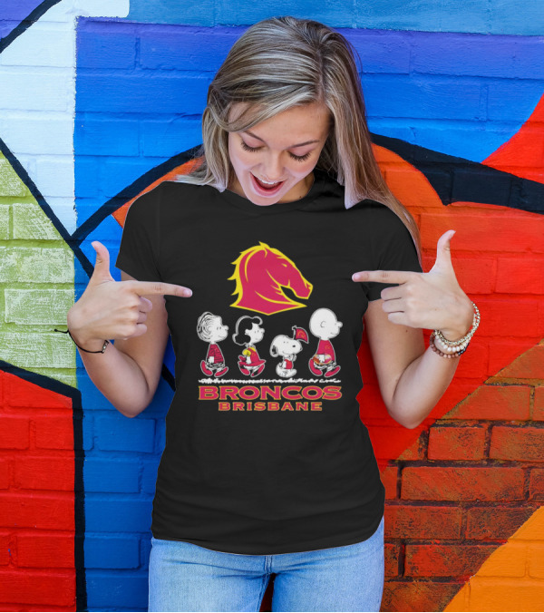 Broncos Brisbane Peanuts Characters Walking Under Horse T-Shirt
