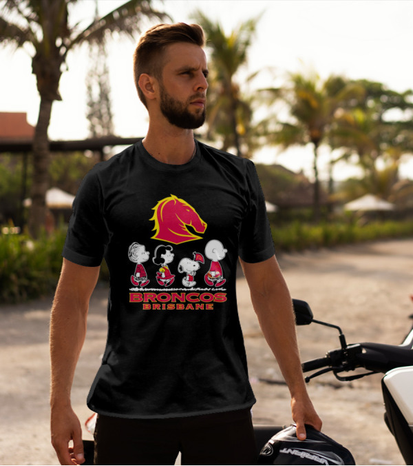 Broncos Brisbane Peanuts Characters Walking Under Horse T-Shirt