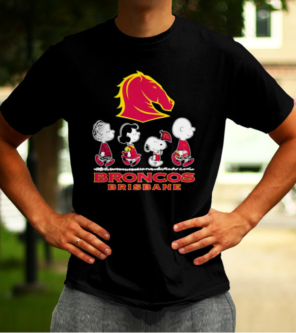 Broncos Brisbane Peanuts Characters Walking Under Horse T-Shirt