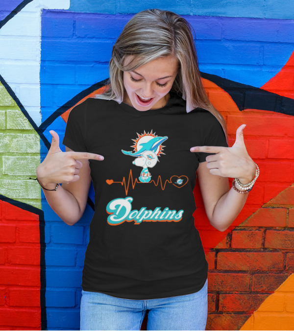 Snoopy Dolphins Heartbeat Miami Dolphins T-Shirt