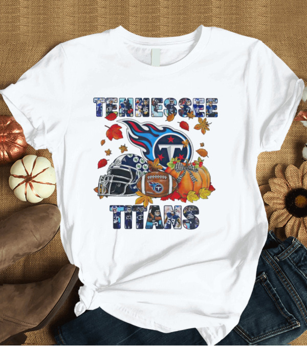 Tennessee Titans Fall Helmet Football Pumpkin Leaves T-Shirt