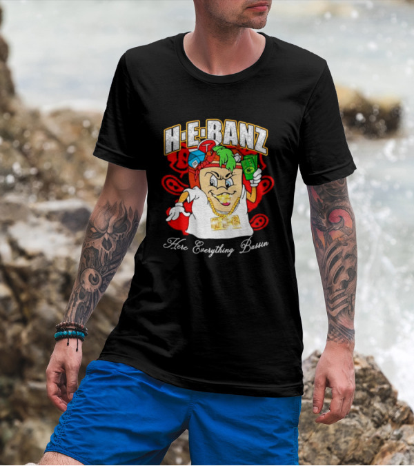 H-E-Banz Here Everything Bussin Cartoon Character With Chains And Accessories T-Shirt