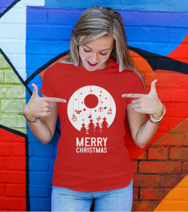 Merry Christmas Snowman Trees Stars And Presents T-Shirt