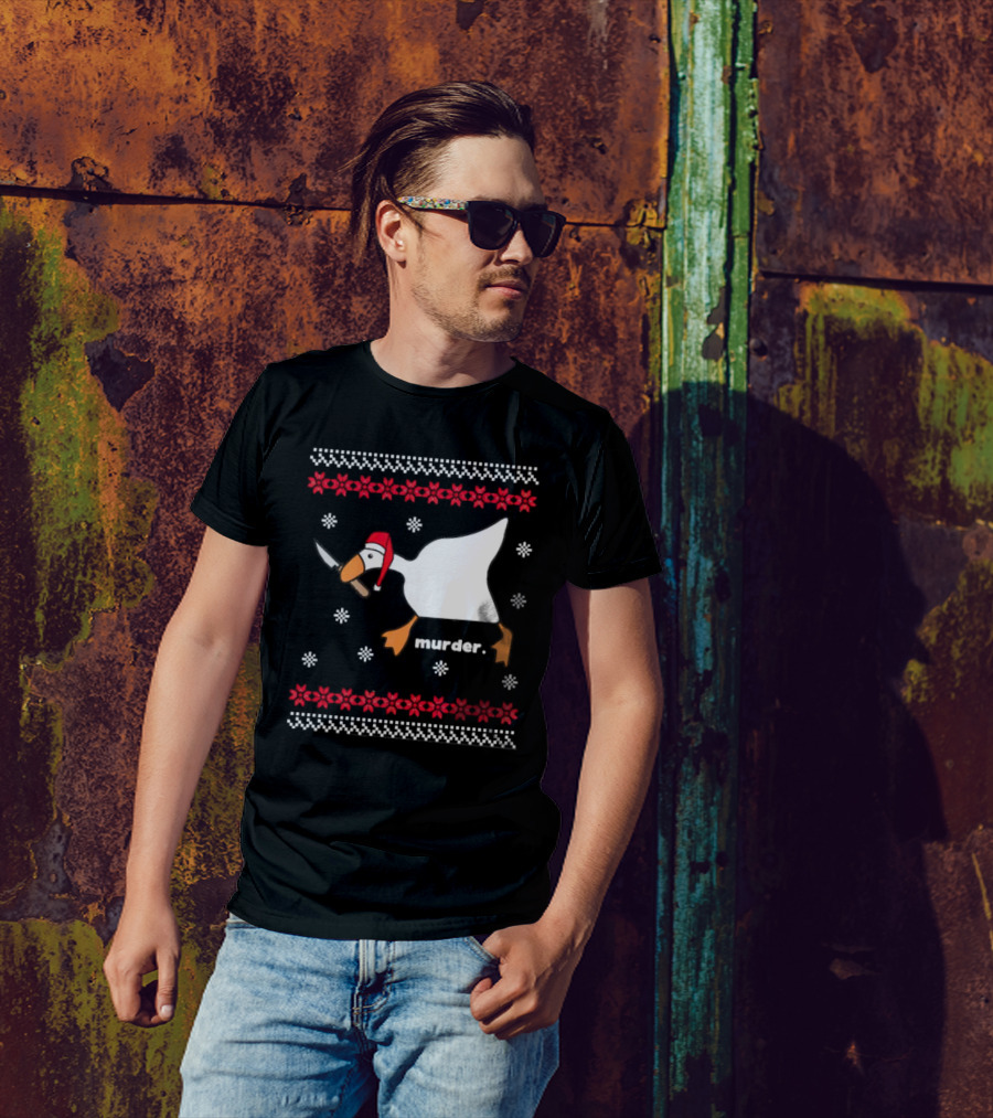 Goose With Knife Santa Hat Murder Christmas T-Shirt