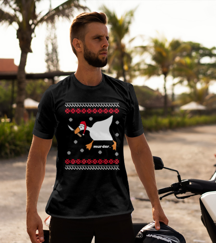 Goose With Knife Santa Hat Murder Christmas T-Shirt