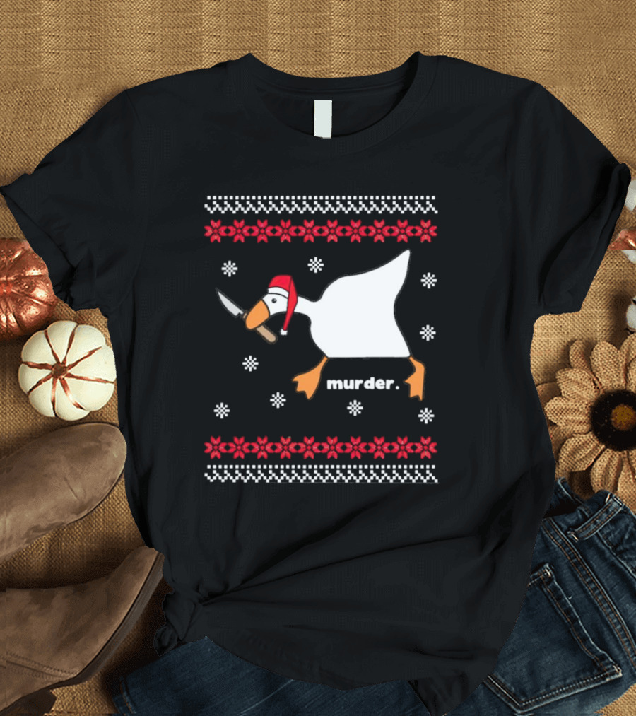 Goose With Knife Santa Hat Murder Christmas T-Shirt