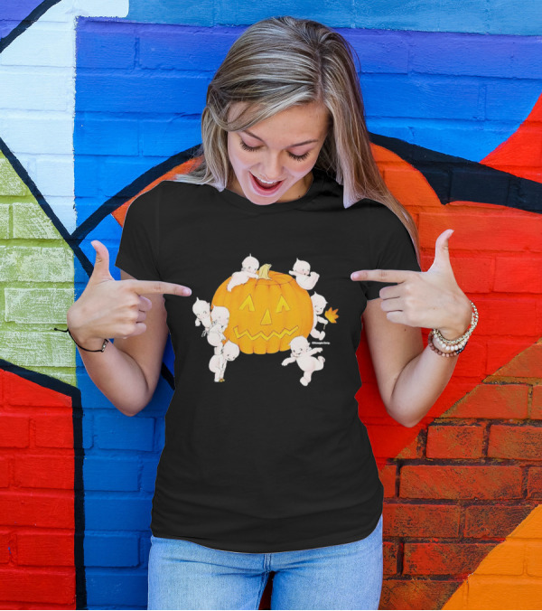 Just Peachy Halloween Kewpie Pumpkin Jack-O'-Lantern Playful Spirits T-Shirt