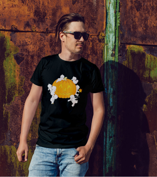 Just Peachy Halloween Kewpie Pumpkin Jack-O'-Lantern Playful Spirits T-Shirt