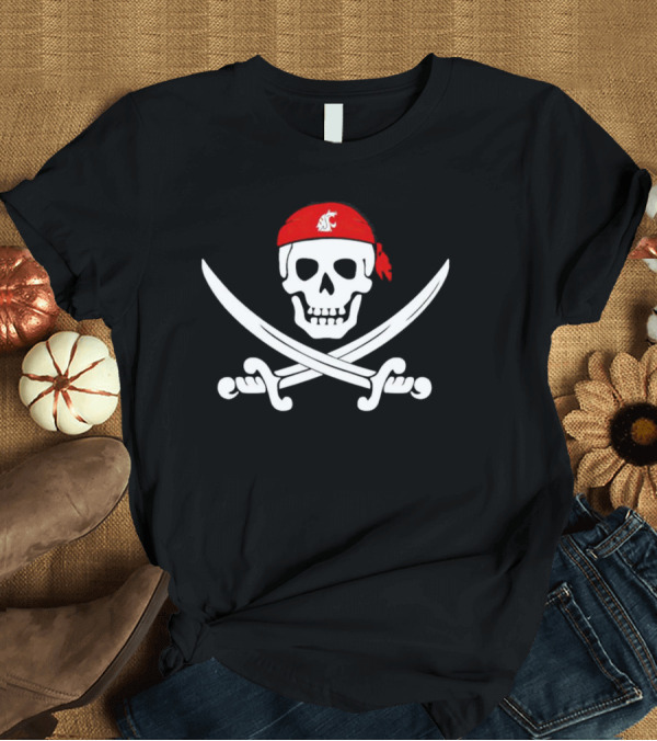 Washington State Cougars Skull And Crossed Swords Bandana T-Shirt