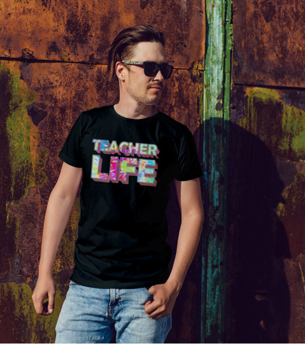 TEACHER LIFE Tie-Dye 3D Text Vibrant Colors T-Shirt