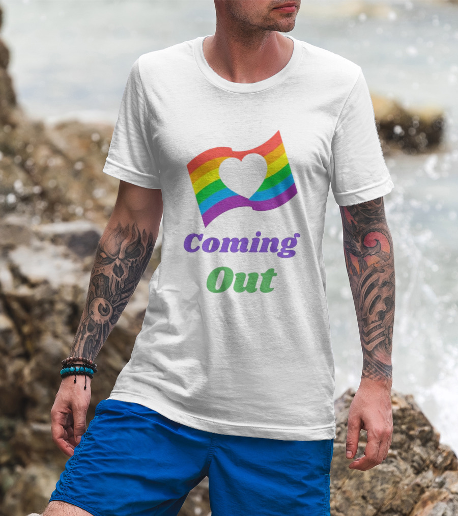 Rainbow Heart Flag Coming Out T-Shirt