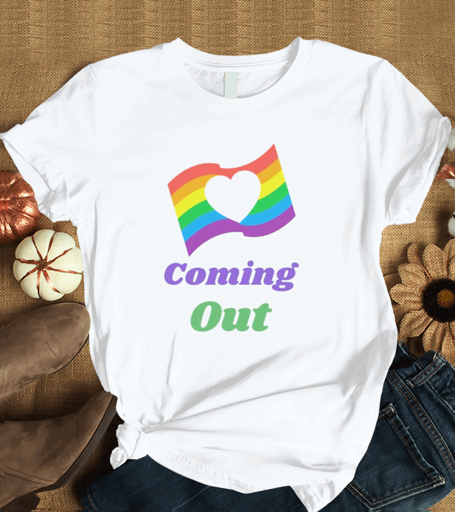 Rainbow Heart Flag Coming Out T-Shirt