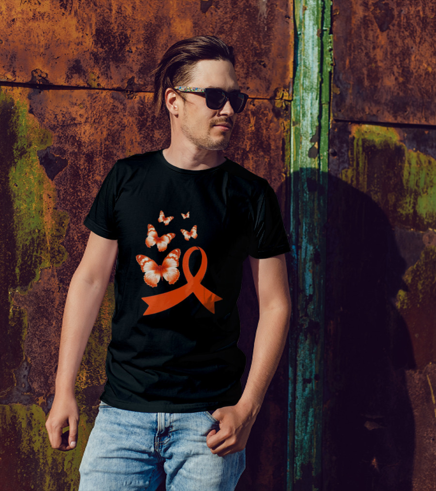 Orange Awareness Ribbon With Butterflies World Hunger Day Symbolization T-Shirt