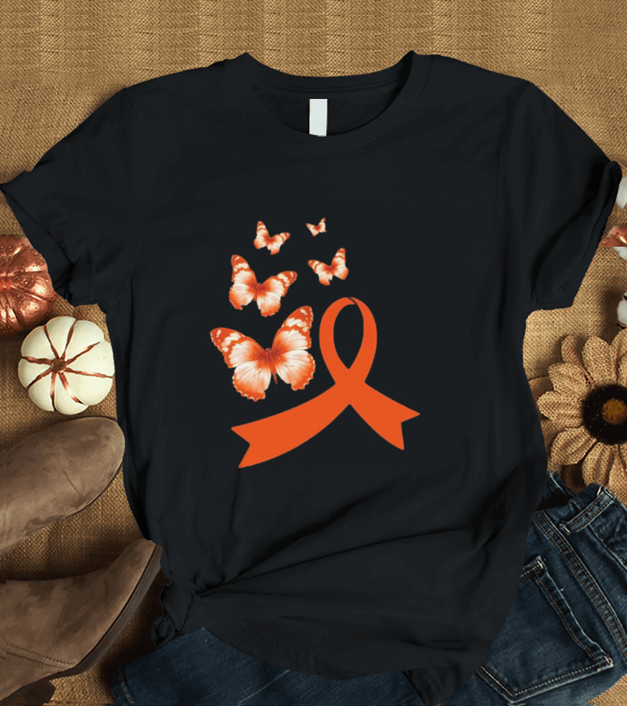 Orange Awareness Ribbon With Butterflies World Hunger Day Symbolization T-Shirt