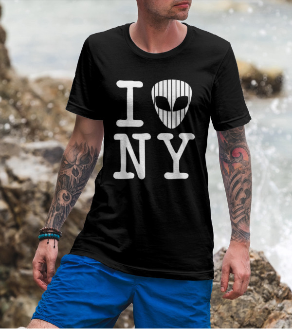 I Alien NY Alien Head Baseball Stripes T-Shirt