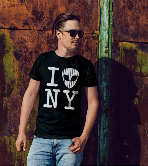 I Alien NY Alien Head Baseball Stripes T-Shirt