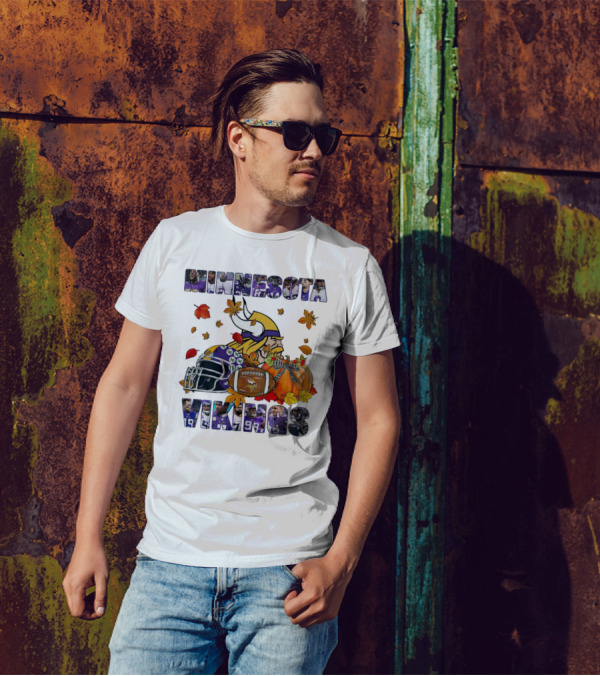 Minnesota Vikings Football Fall Leaves Helmet Pumpkin T-Shirt