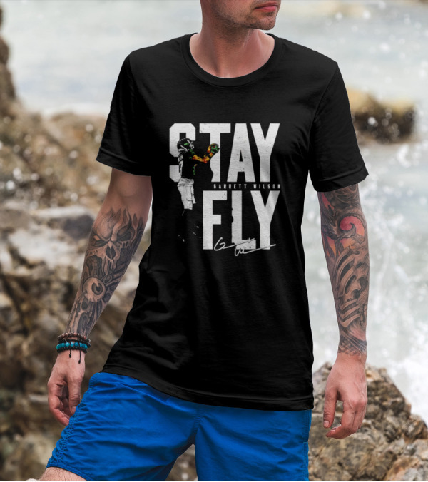 Garrett Wilson Stay Fly New York Jets Signature Catch T-Shirt
