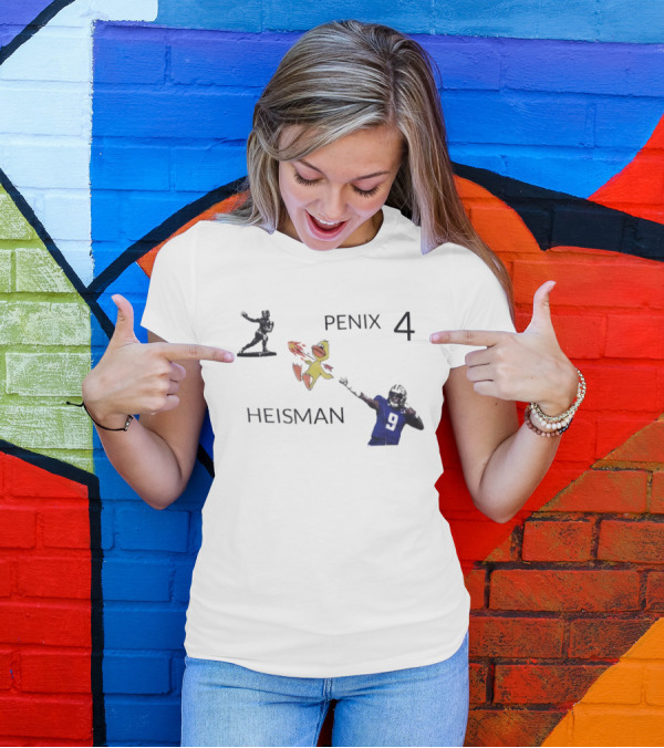 Penix 4 Heisman Football Player Number 9 With Trophy And Mascot Image T-Shirt