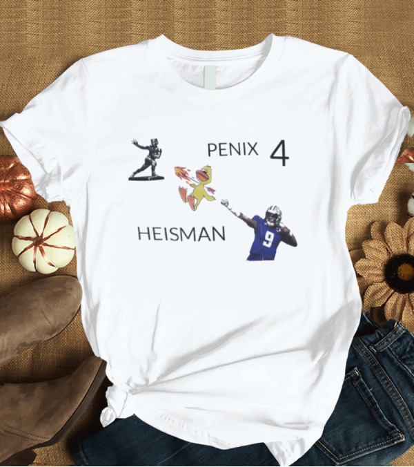Penix 4 Heisman Football Player Number 9 With Trophy And Mascot Image T-Shirt