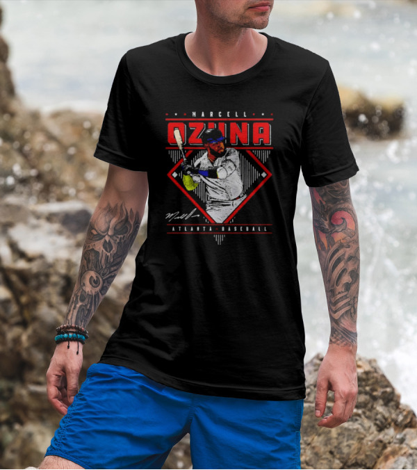 Marcell Ozuna Atlanta Baseball Diamond Graphic Signature T-Shirt