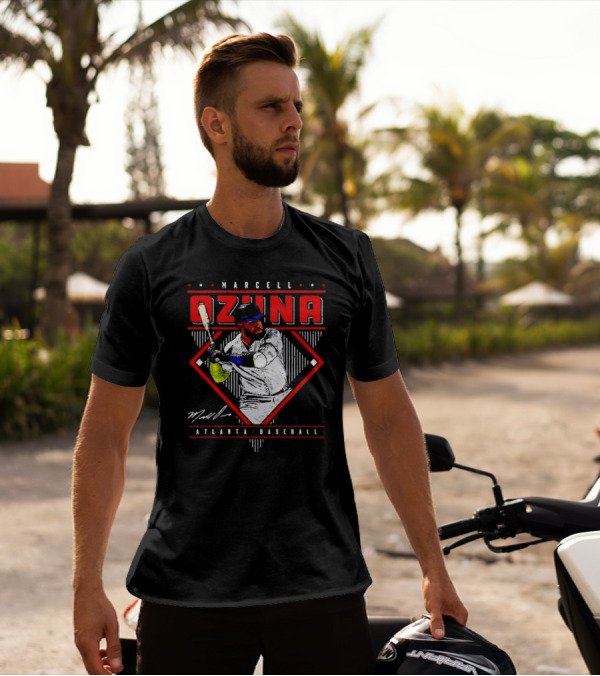Marcell Ozuna Atlanta Baseball Diamond Graphic Signature T-Shirt