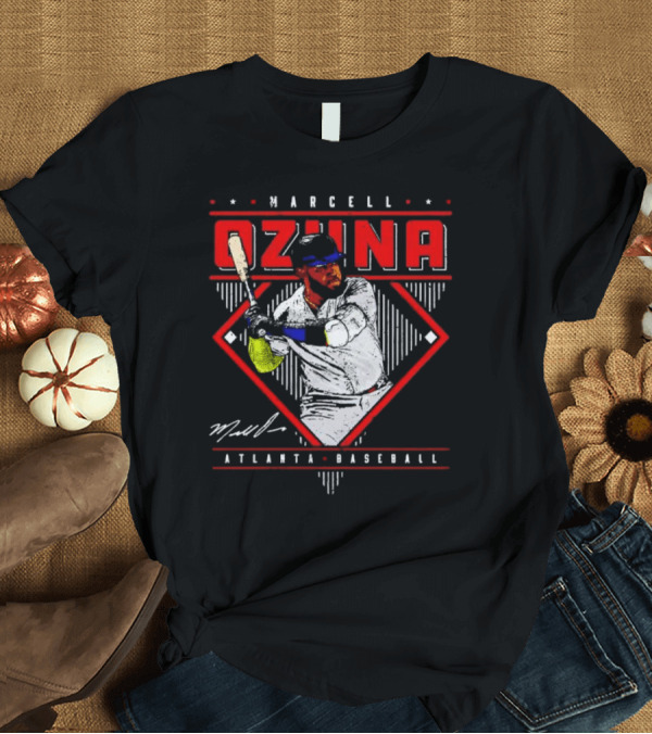 Marcell Ozuna Atlanta Baseball Diamond Graphic Signature T-Shirt