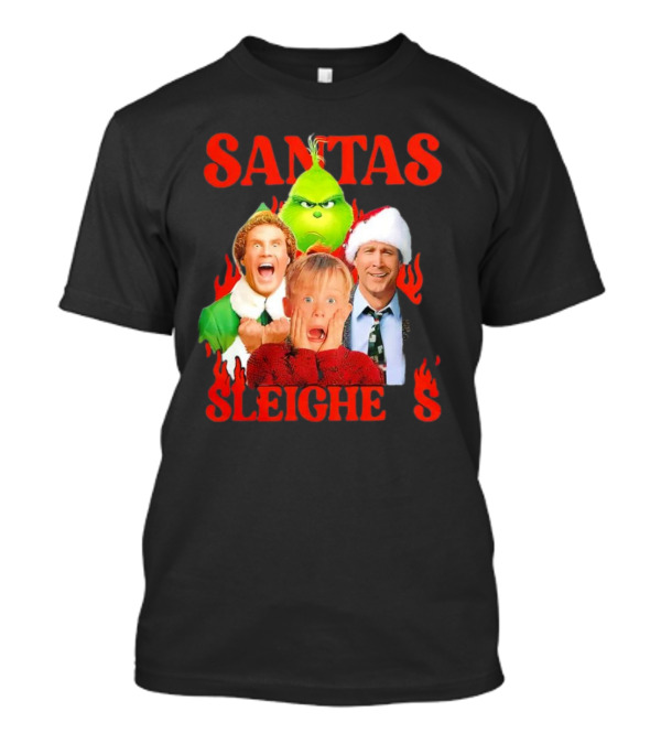 Santas Sleighers Christmas Rock Tour Featuring Iconic Holiday Characters T-Shirt