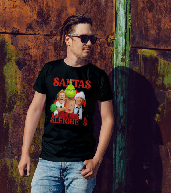 Santas Sleighers Christmas Rock Tour Featuring Iconic Holiday Characters T-Shirt