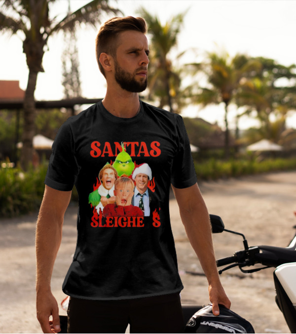 Santas Sleighers Christmas Rock Tour Featuring Iconic Holiday Characters T-Shirt