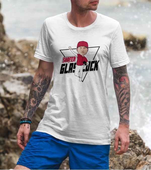 Shafer Glasscock Caricature Signature Red Cap Baseball Pose T-Shirt