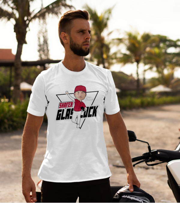 Shafer Glasscock Caricature Signature Red Cap Baseball Pose T-Shirt