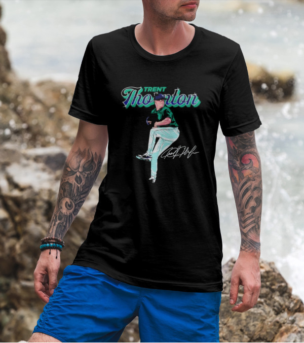 Trent Thornton Pitching Seattle Mariners Baseball Signature T-Shirt