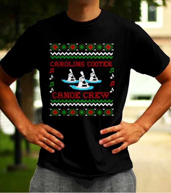 Caroling Cooter Canoe Crew Festive Holiday Pattern With Music Notes And Canoe T-Shirt