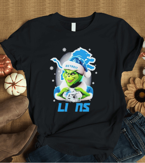 Grinch Loves Detroit Lions Christmas Holiday Football Magic T-Shirt