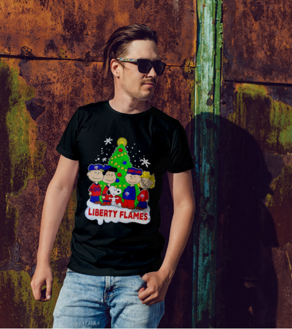Liberty Flames Peanuts Characters Christmas Tree Snoopy Charlie Brown T-Shirt