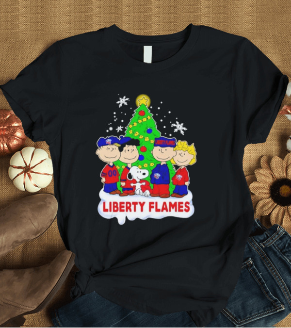 Liberty Flames Peanuts Characters Christmas Tree Snoopy Charlie Brown T-Shirt