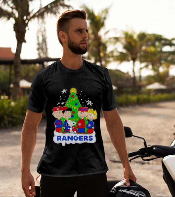Peanuts Characters Texas Rangers Christmas Tree T-Shirt