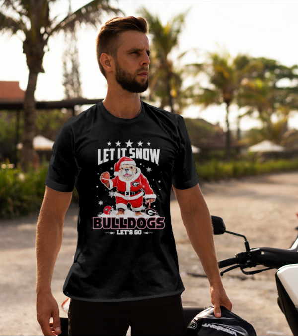 Santa Let It Snow Bulldogs Let's Go Football Christmas T-Shirt