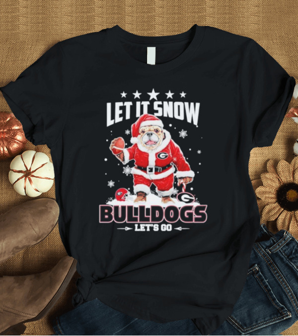Santa Let It Snow Bulldogs Let's Go Football Christmas T-Shirt
