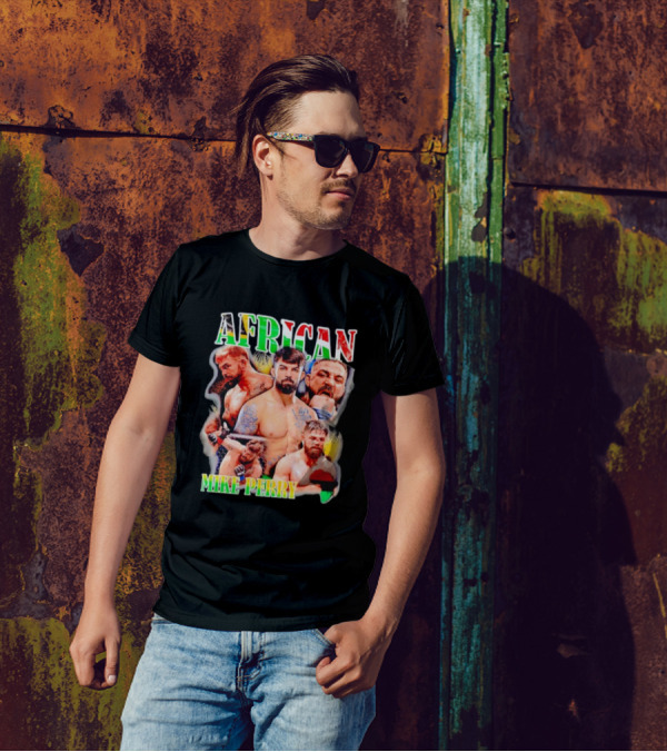 AFRICAN MIKE PERRY Fighter Collage With Black Red Green Map T-Shirt