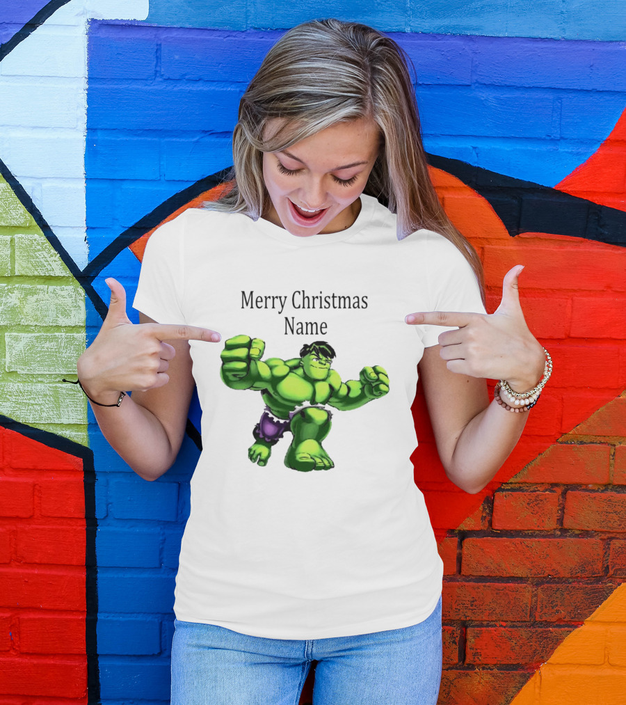 Merry Christmas Name Hulk Green T-Shirt