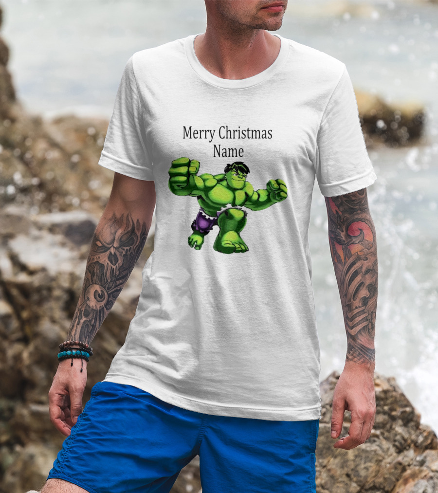 Merry Christmas Name Hulk Green T-Shirt