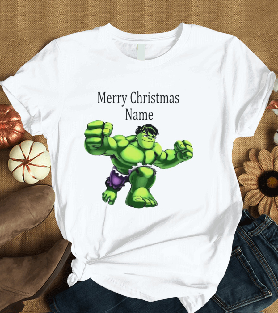 Merry Christmas Name Hulk Green T-Shirt