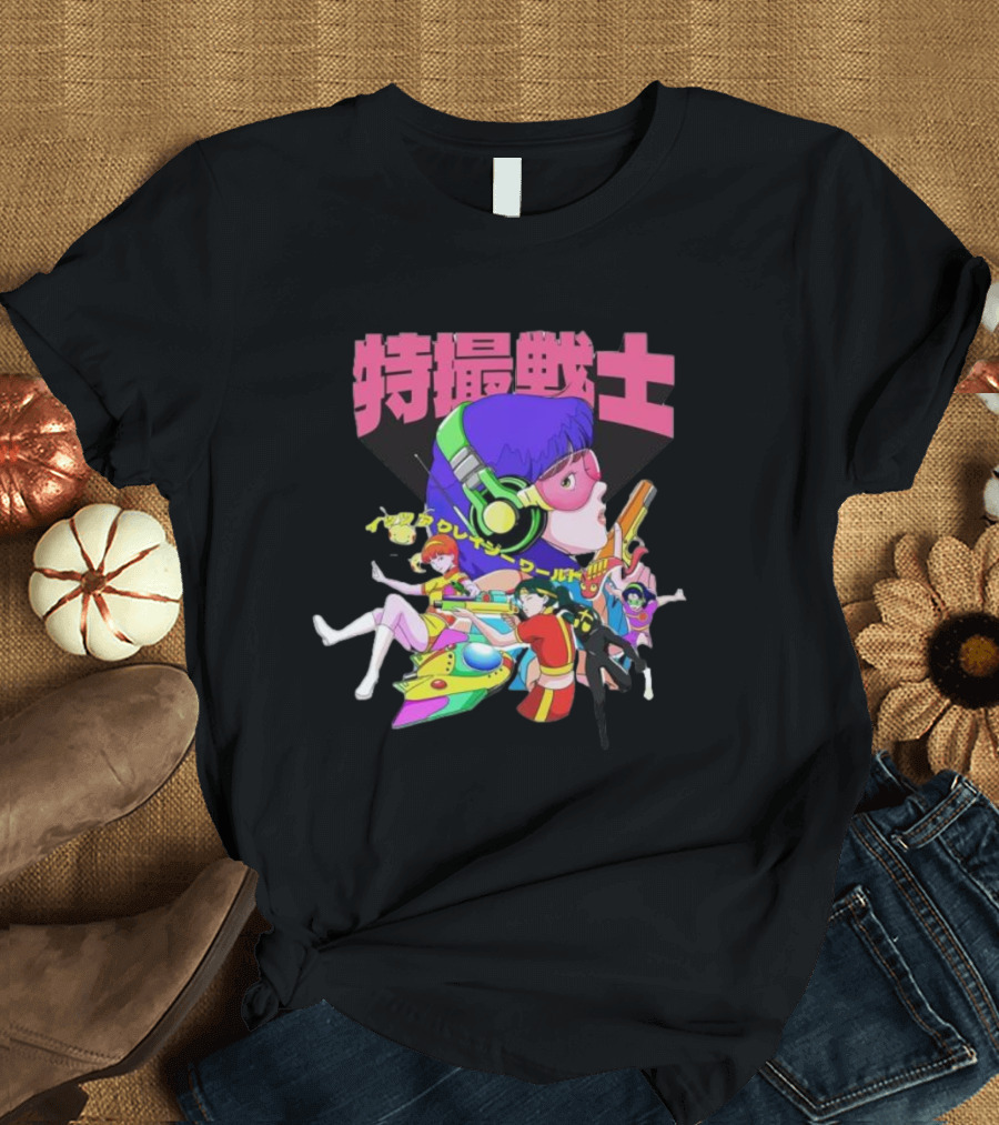 Popkiller Tokusatsu Senshi Retro Anime Heroes Japanese Text Neon T-Shirt
