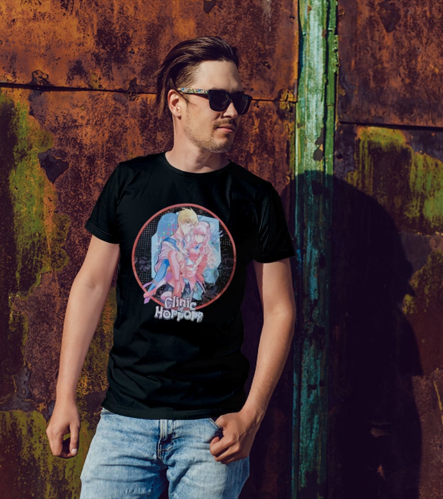 Clinic Of Horrors Anime Characters In Pink And Blue Circle T-Shirt